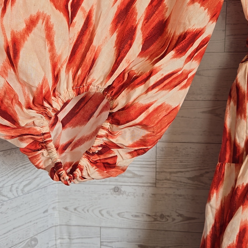 Banana Republic Red and Cream Printed  Tiered Dress - Picture 4 of 10